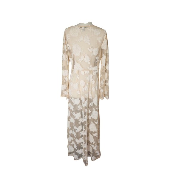 Forever 21 Coquette Floral Embroidered Kimono Duster Medium Peach Girlhood Maxi - Picture 4 of 9